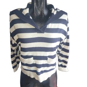 Zara Navy And White Striped Sailor Flap Collar Sweater XS